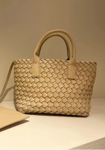 Grand Boulevard Woven Small Tote Beige
