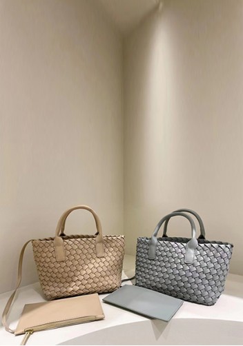 Grand Boulevard Woven Small Tote Beige