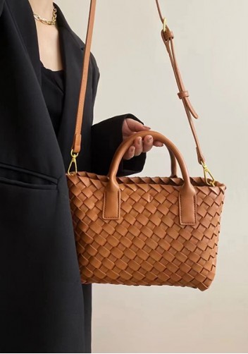 Grand Boulevard Woven Small Tote Camel