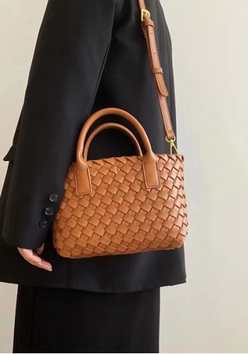 Grand Boulevard Woven Small Tote Camel