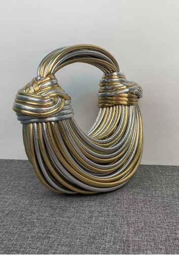Dina Spaghetti Vegan Leather Knot Shoulder Bag Gold Silver