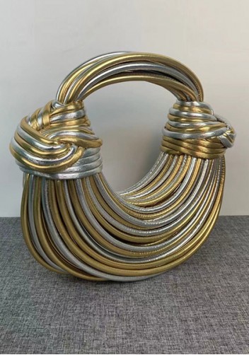 Dina Spaghetti Vegan Leather Knot Shoulder Bag Gold Silver