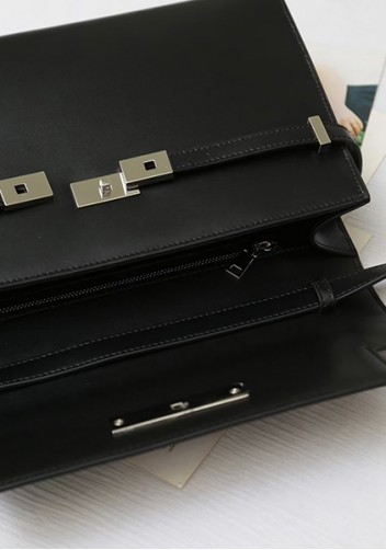 Ivana Leather Shoulder Bag Black Silver Hardware