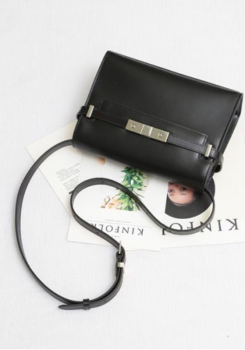 Ivana Leather Shoulder Bag Black Silver Hardware