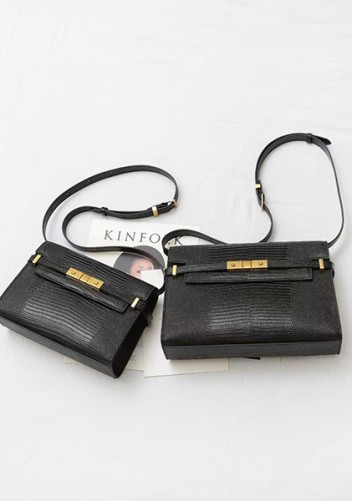 Ivana Lizard Leather Shoulder Bag Black