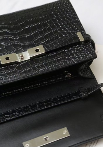 Ivana Crocodile Leather Small Shoulder Bag Black silver Hardware