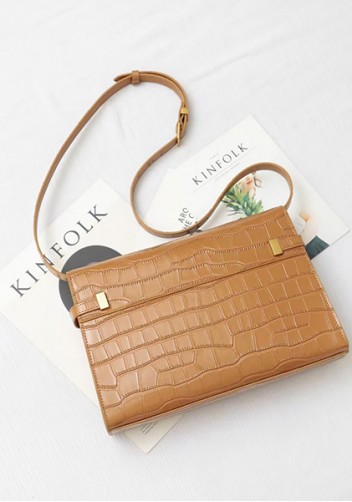 Ivana Crocodile Leather Small Shoulder Bag Camel