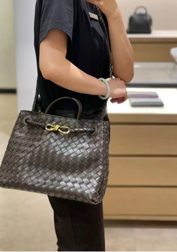Allegria Woven Medium Vegan Leather Shoulder Bag Coffee