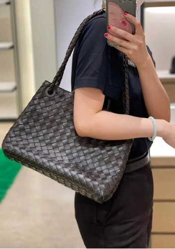 Allegria Woven Medium Vegan Leather Shoulder Bag Coffee