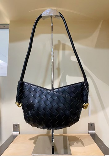 Mia Woven Vegan Leather Slim Mini Shoulder Bag Black