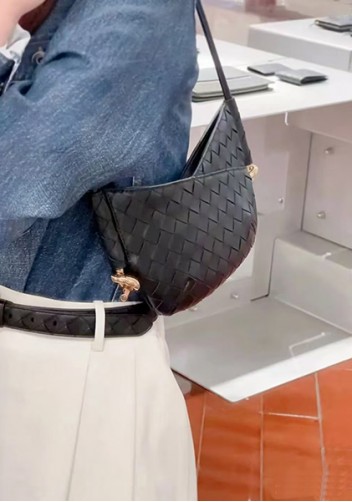 Mia Woven Vegan Leather Slim Mini Shoulder Bag Blue