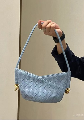 Mia Woven Vegan Leather Slim Mini Shoulder Bag Blue