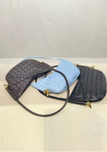 Mia Woven Vegan Leather Slim Mini Shoulder Bag Blue