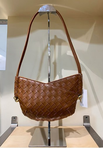 Mia Woven Vegan Leather Slim Mini Shoulder Bag Brown