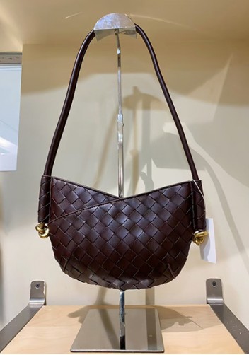 Mia Woven Vegan Leather Slim Mini Shoulder Bag Choco