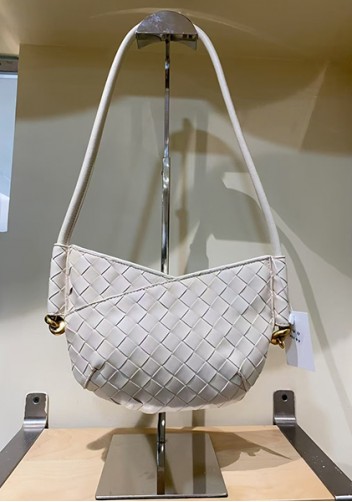 Mia Woven Vegan Leather Slim Mini Shoulder Bag Cream