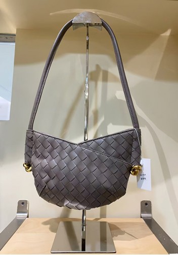 Mia Woven Vegan Leather Slim Mini Shoulder Bag Mud Grey
