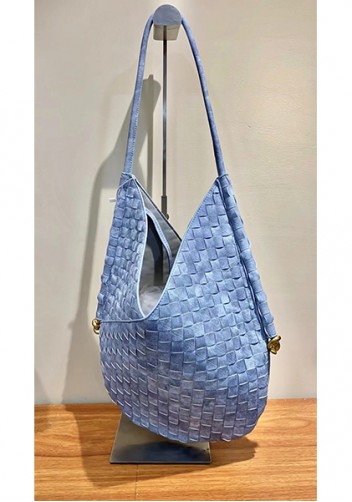 Mia Woven Denim Slim Small Shoulder Bag Blue