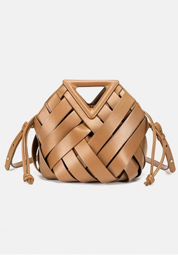 Euclid Medium Faux Woven Bag Brown