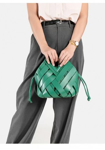 Euclid Medium Faux Woven Bag Green