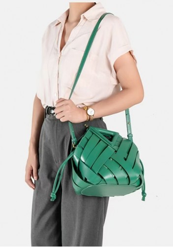 Euclid Medium Faux Woven Bag Green
