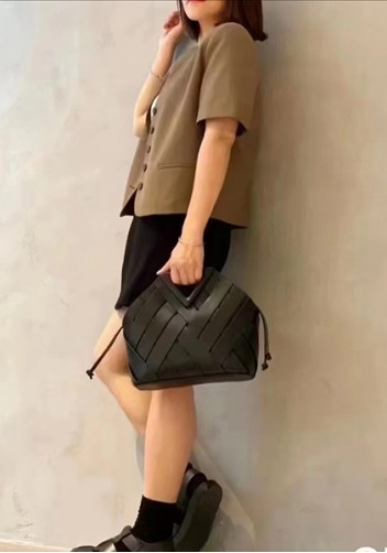 Euclid Medium Leather Woven Bag Black