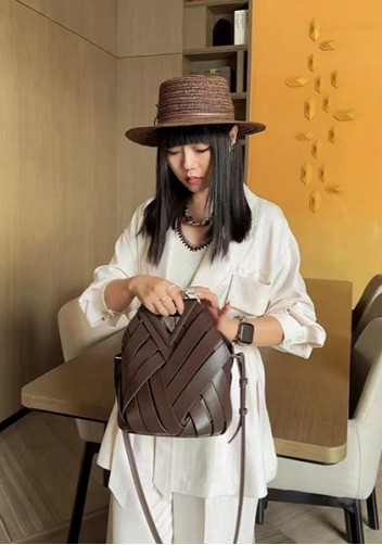 Euclid Medium Leather Woven Bag Choco