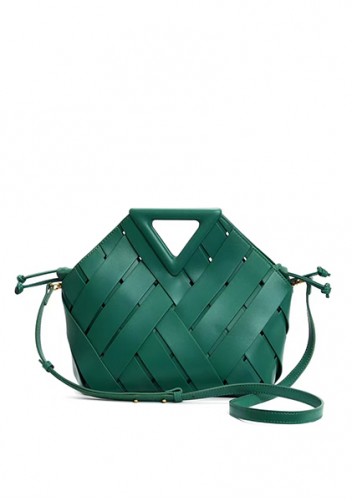 Euclid Medium Leather Woven Bag Green