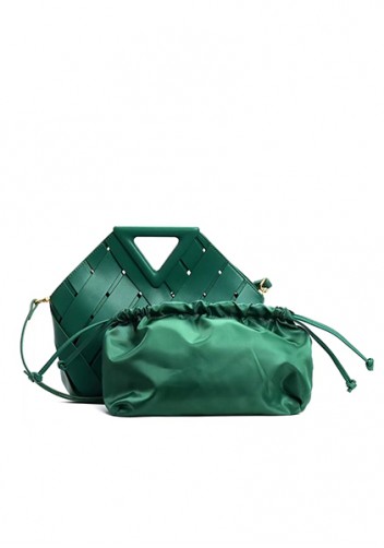 Euclid Medium Leather Woven Bag Green
