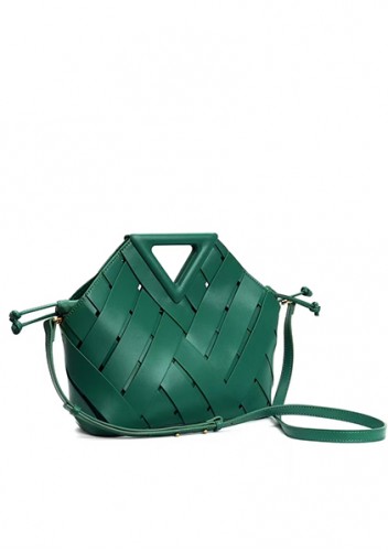 Euclid Medium Leather Woven Bag Green