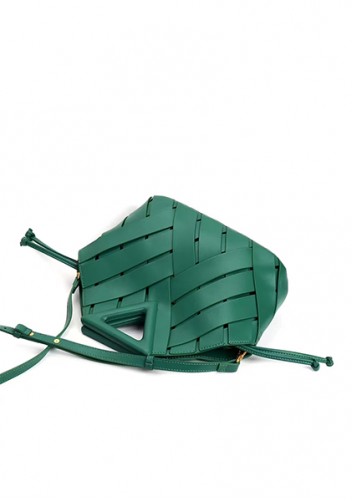 Euclid Medium Leather Woven Bag Green