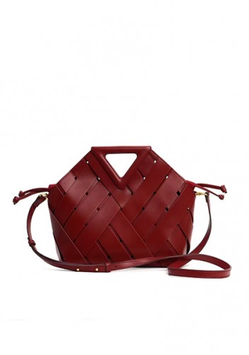 Euclid Medium Leather Woven Bag Wine