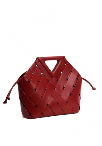 Euclid Medium Leather Woven Bag Wine