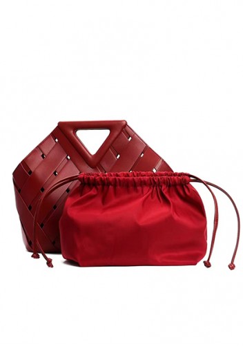 Euclid Medium Leather Woven Bag Wine