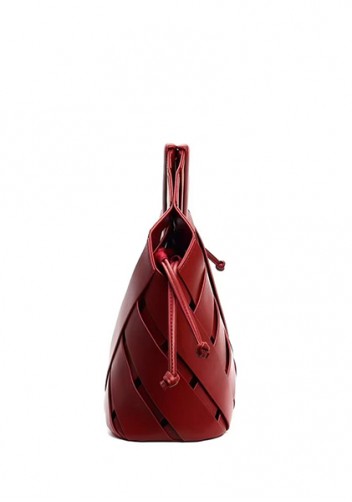 Euclid Medium Leather Woven Bag Wine