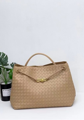 Allegria Woven XL Large Leather Shoulder Bag Beige