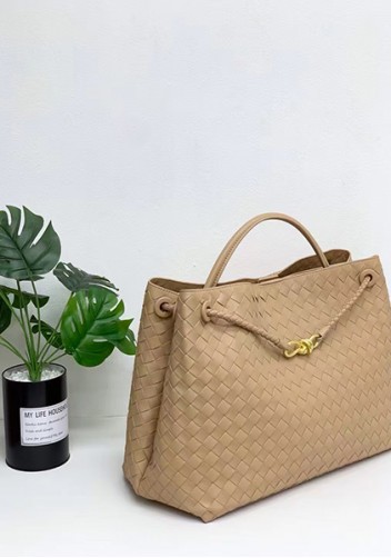 Allegria Woven XL Large Leather Shoulder Bag Beige