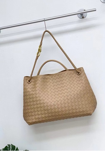 Allegria Woven XL Large Leather Shoulder Bag Beige