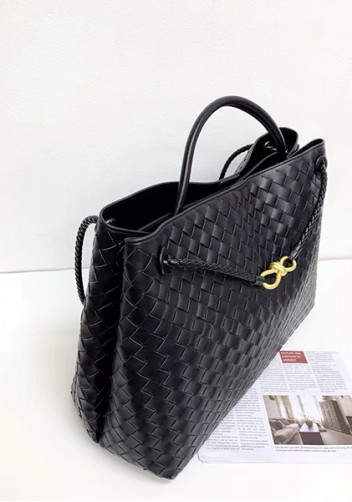 Allegria Woven XL Large Leather Shoulder Bag Black