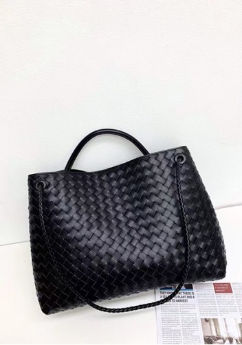 Allegria Woven XL Large Leather Shoulder Bag Black