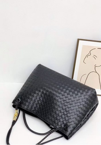 Allegria Woven XL Large Leather Shoulder Bag Black
