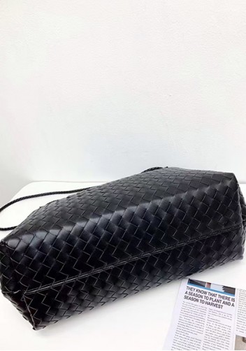 Allegria Woven XL Large Leather Shoulder Bag Black