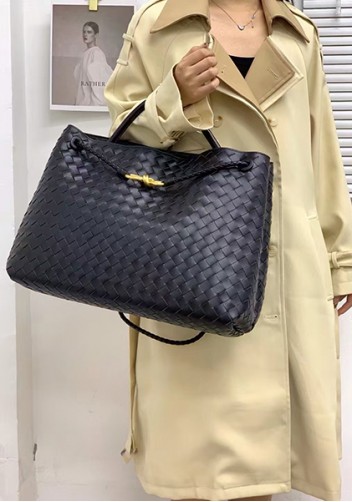 Allegria Woven XL Large Leather Shoulder Bag Black