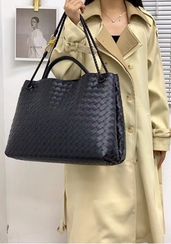 Allegria Woven XL Large Leather Shoulder Bag Black