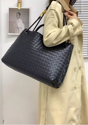 Allegria Woven XL Large Leather Shoulder Bag Black