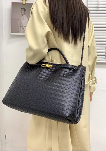 Allegria Woven XL Large Leather Shoulder Bag Black