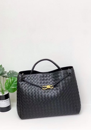 Allegria Woven XL Large Leather Shoulder Bag Black