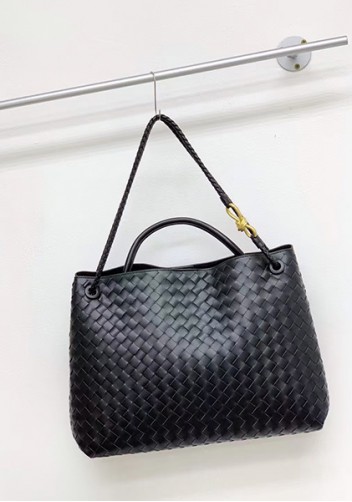 Allegria Woven XL Large Leather Shoulder Bag Black