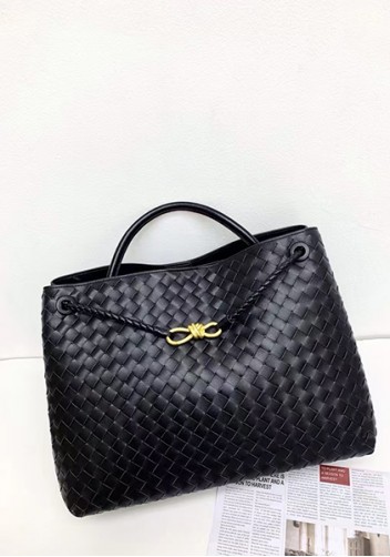 Allegria Woven XL Large Leather Shoulder Bag Black