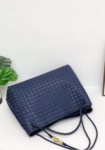 Allegria Woven XL Large Leather Shoulder Bag Blue